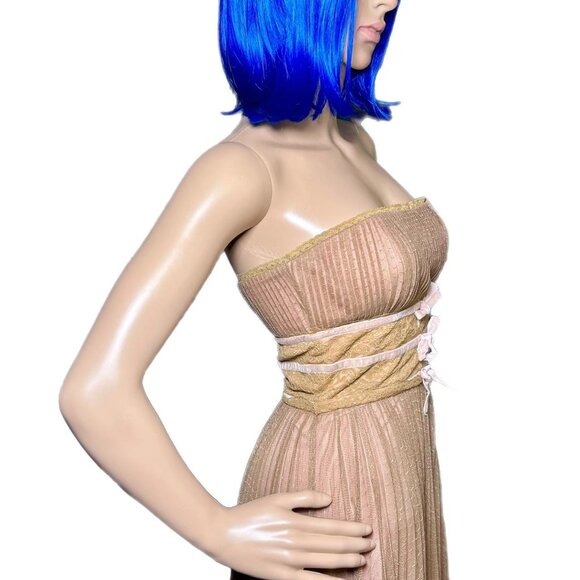 Vintage Betsey Johnson Strapless Olive Green Dress w/ Velvet Bows & Jewel Button - Picture 4 of 8